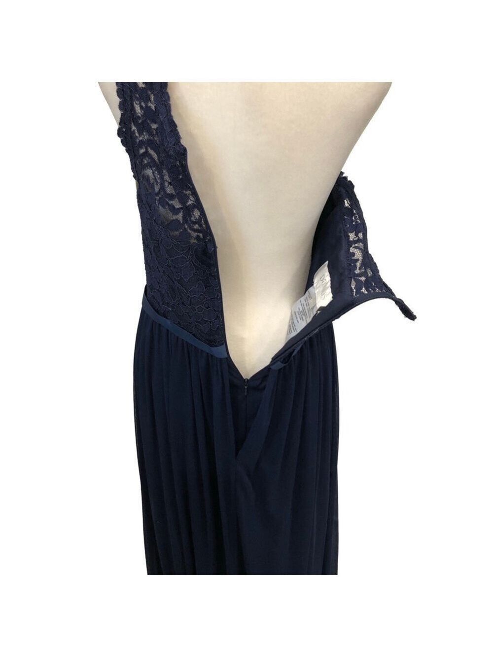 David’s Bridal Size 12 one shoulder lace top maxi gown dark blue evening formal - Picture 9 of 14